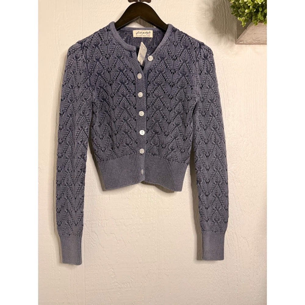Pretty In Pointelle Cardi knit NWT navy academy - Picture 4 of 6